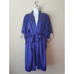 Vintage Terry Russo Intimate Concepts Purple Satin Robe Lace Kimono Wrap Medium